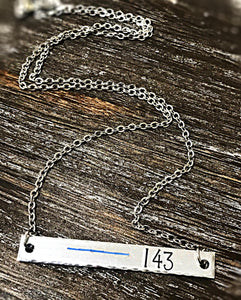 WHOLESALE | 1 piece | Thin Blue Line Police Badge Bar Necklace