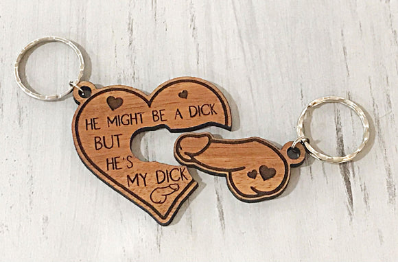 He Might Be A Dick Valentine's Day Heart Keychain Set