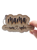 Mama Keychain with Names - handmade from white birch wood