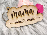Mama Keychain with Names - handmade from white birch wood