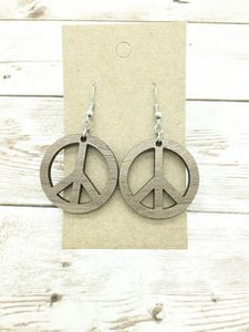 Wholesale | 1 pair | Birch Wood Peace Sign Dangle Earrings