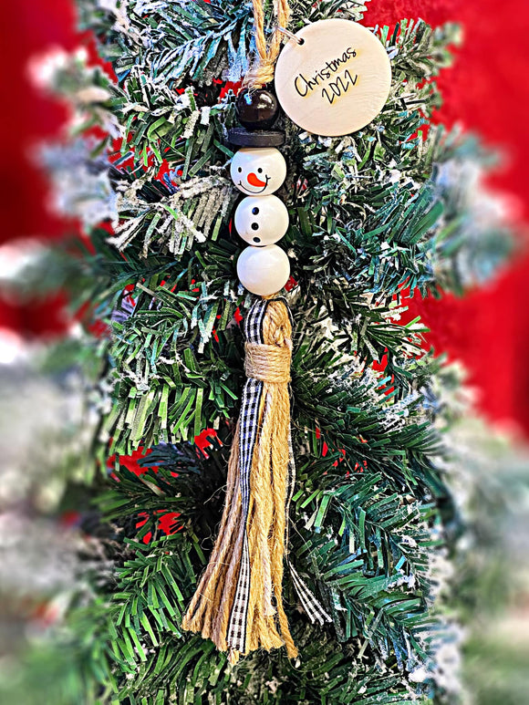 Snowman Wood Beaded Ornament