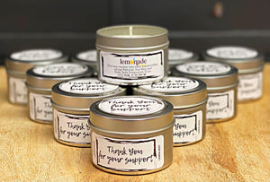WHOLESALE | SET OF 6 | 4 OZ CANDLE TINS WITH LOGO AND THANK YOU MESSAGE
