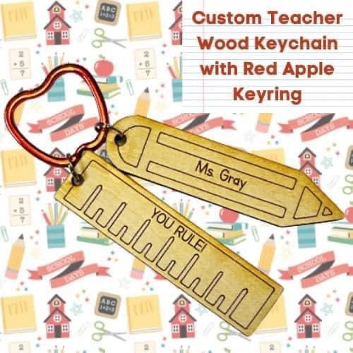 Wholesale | 1 pc | Custom Teacher Wood Ruler Pencil Keychain