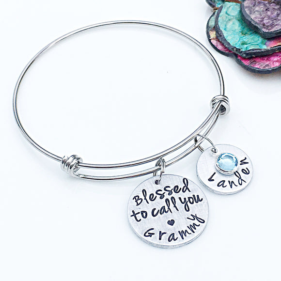 Personalized Grammy Bracelet-Hand Stamped Handmade Grandmother Gift-Blessed Grandma,Mother's Day Gift - Lasting Impressions CT