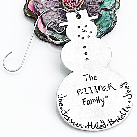 Snowman Personalized Christmas Ornament, Handstamped Family Christmas Ornament - Lasting Impressions CT