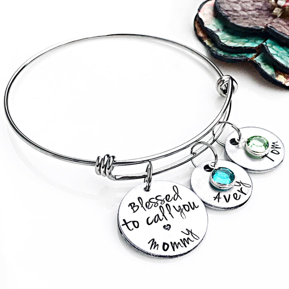 Blessed to Call you Mommy - Mother's Bracelet - Custom - Personalized - Hand Stamped Name Charms - Lasting Impressions CT