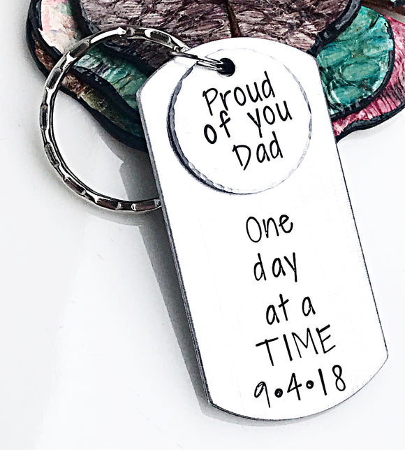 One Day At A Time Recovery Sobriety Gift Keychain for Dad - Lasting Impressions CT