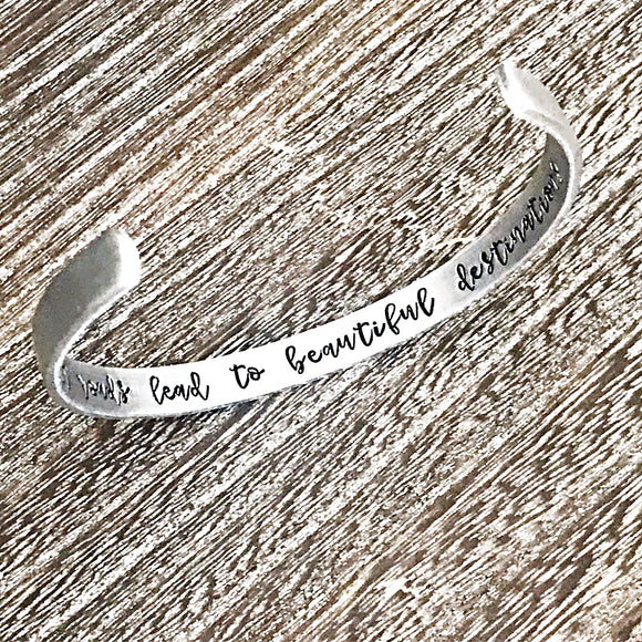 Difficult Roads Hand Stamped Custom Cuff Bracelet for Motivational Gift - Lasting Impressions CT