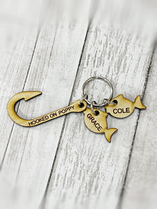 Wholesale | 1 pc | Hooked on Dad Fishing Buddy Keychain in Wood