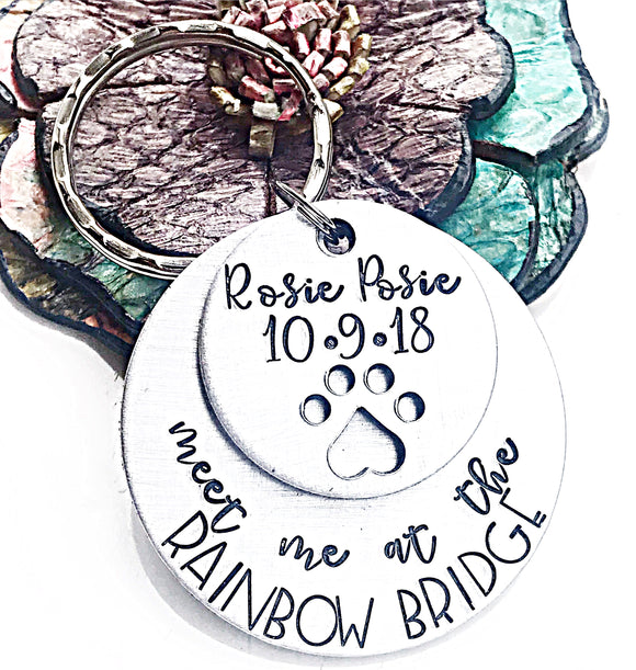 Meet Me At The Rainbow Bridge Hand Stamped Dog Memorial Keychain - Lasting Impressions CT