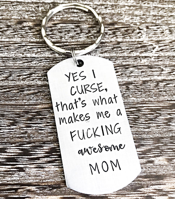 Cursing All The Time Funny Hand Stamped Keychain for Mom - Lasting Impressions CT