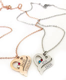 Stainless Steel Birthstone Heart with Two Stamped Names and Stones - Available in Gold, Rose Gold, and Silver - Lasting Impressions CT