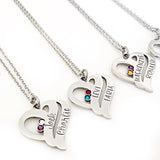 Stainless Steel Birthstone Heart with Two Stamped Names and Stones - Available in Gold, Rose Gold, and Silver - Lasting Impressions CT