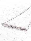Baby Birth Stats Engraved Silver Stainless Steel Bar Necklace