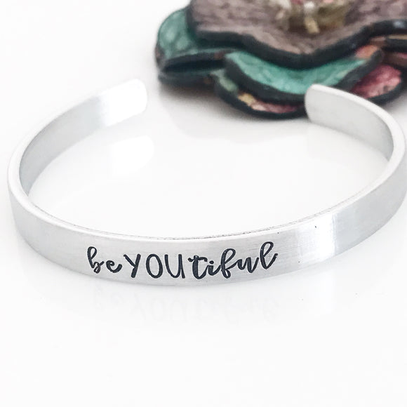 beYOUtiful Hand Stamped Custom Empowerment Cuff Bracelet or Necklace - Lasting Impressions CT