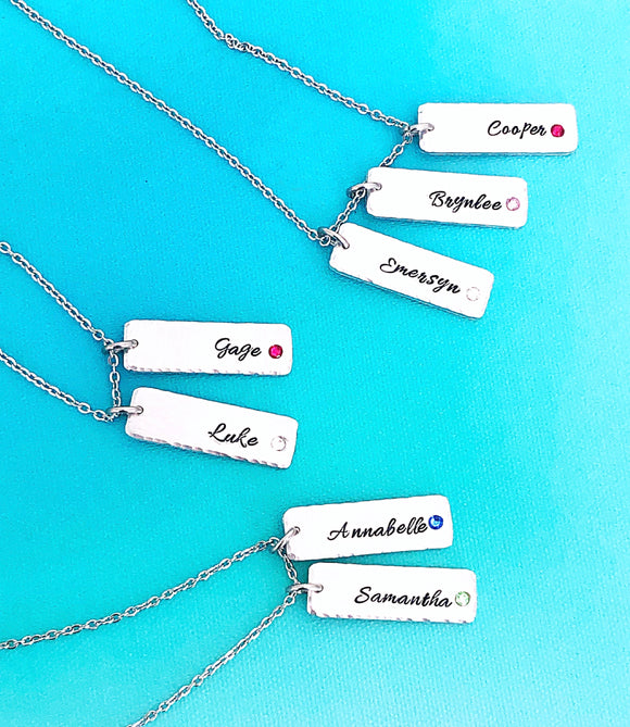Hand Stamped Personalized Stone Vertical Bar Necklace With Birthstone Gift - Lasting Impressions CT
