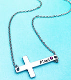 Hand Stamped Personalized Horizontal Cross Necklace - Communion, Confirmation, Easter Gift- - Lasting Impressions CT