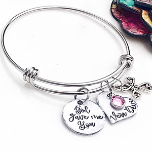 God Gave Me You Hand Stamped Bangle Bracelet, Charm Bracelet, Personalized Charm Bracelet for Mom, Mothers Day Gift, Christmas Gift - Lasting Impressions CT