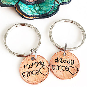 Custom Mother Penny Keychain, Penny Keychain, Mom Keychain, Dad Keychain, Personalized Pennies, Mommy Since, Daddy Since, New Mom Gift - Lasting Impressions CT