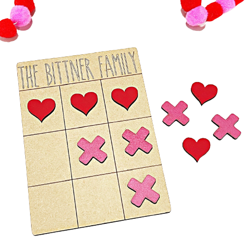 Wholesale | 1 Game | Tic Tac Toe Personalized Wood Board - Valentine's Day