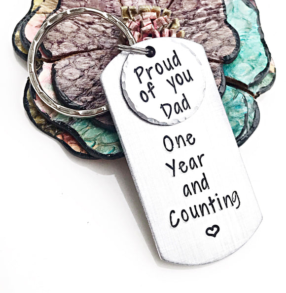 Sobriety Anniversary Keychain for Dad - Recovery Anniversary - 1 Year Sober Anniversary - Lasting Impressions CT