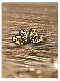 Wholesale | 10 pairs per pack | Leopard Heart Stud Earrings in Wood