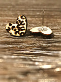 Wholesale | 10 pairs per pack | Leopard Heart Stud Earrings in Wood