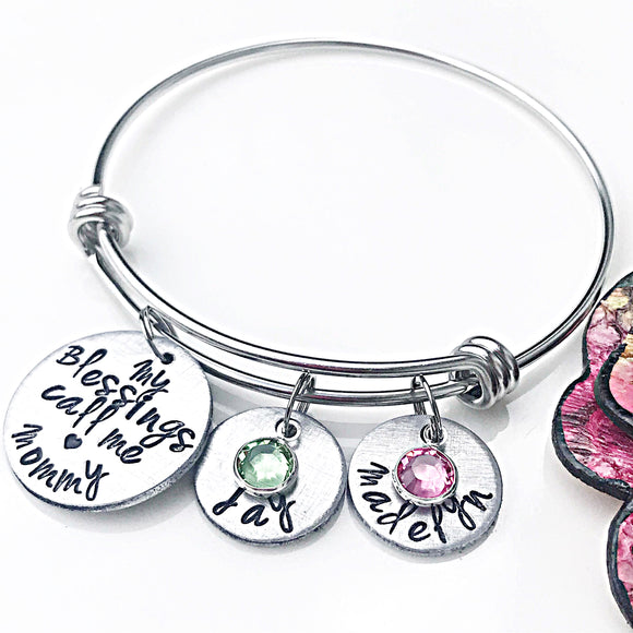 Mommy Blessings Bracelet - Mother's Bracelet - Custom - Personalized - Hand Stamped Name Charms - Lasting Impressions CT