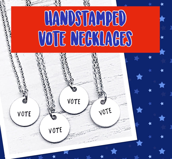 WHOLESALE | Set of 5 | Handstamped VOTE Necklaces