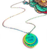 Rainbow Hand Stamped Handmade Personalized Stainless Steel Tiered Stacked Mother's Necklace - Lasting Impressions CT