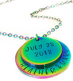 Rainbow Hand Stamped Handmade Personalized Stainless Steel Tiered Stacked Mother's Necklace - Lasting Impressions CT