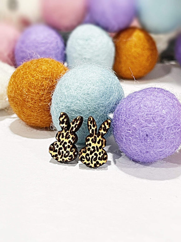 Wholesale | 10 pairs | Leopard Bunny Wood Earring Studs