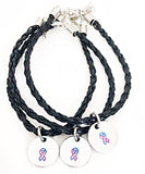 Awareness Ribbon Black Leather Bracelets - Alzheimer's, Miscarriage, Suicide, Cancer - Lasting Impressions CT