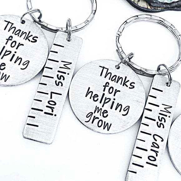 Teacher Ruler Keychain, Thanks for Helping Me Grow Keychain, Gift for Teacher, Elementary School Teacher, Preschool Teacher - Lasting Impressions CT