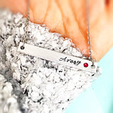 Hand stamped custom bar necklace with name and birthstone - Lasting Impressions CT