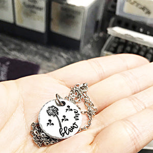 Blow me dandelion hand stamped necklace