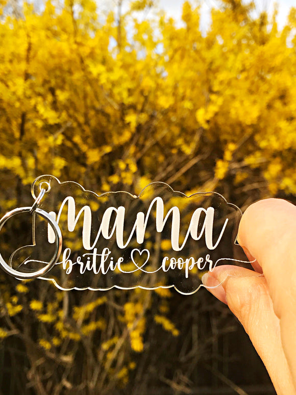 Wholesale | 1 pc | Clear acrylic Mama keychain with names
