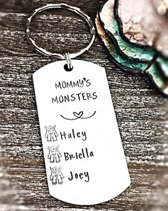 Mommy’s Monsters Hand Stamped Personalized Custom Keychain for Mother’s Day - Lasting Impressions CT