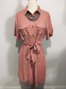 Solid Cinched Waist Button Down Dress - Lasting Impressions CT