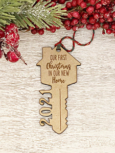 Our first Christmas in our new home 2021 key wood ornament