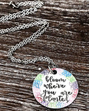 Bloom Where You Are Planted Hand Stamped Flower Necklace - Lasting Impressions CT