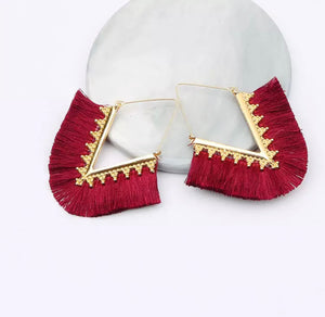 WHOLESALE 12 maroon tassel earrings - Lasting Impressions CT