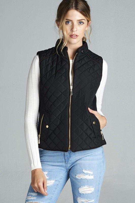 Quilted Padding Vest With Suede Piping Details - Lasting Impressions CT