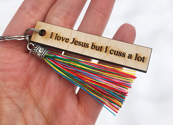 Wholesale | 1 pc | Wood Keychain - I love Jesus but I cuss a lot