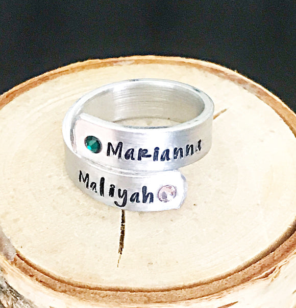 Handmade Aluminum Birthstone Wrap Ring