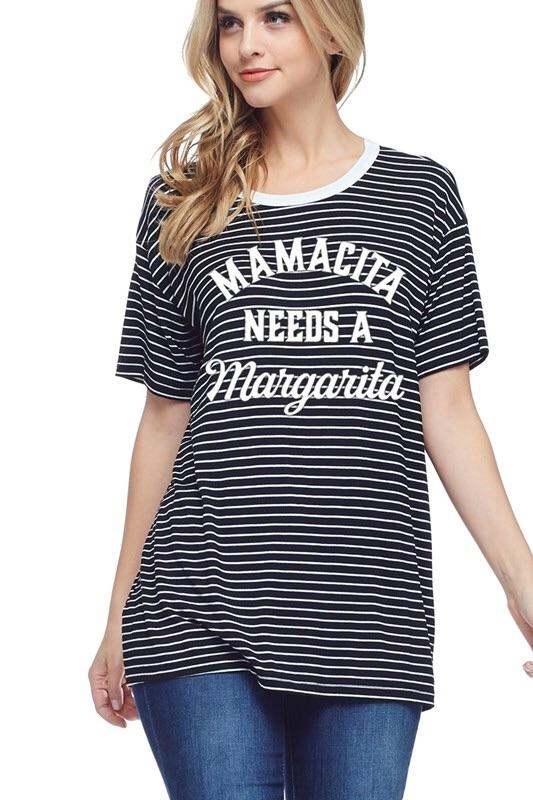 “Mamacita Needs A Margarita” Striped Graphic Tee - Lasting Impressions CT