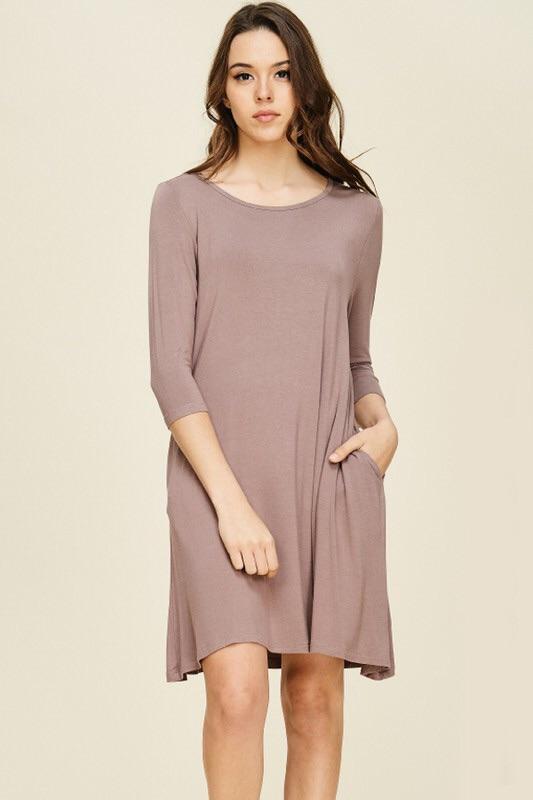 Solid Long Sleeve Swing Dress With Pockets - Lasting Impressions CT