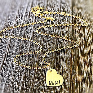 Hand Stamped Personalized Tiny Gold Heart Necklace - Lasting Impressions CT