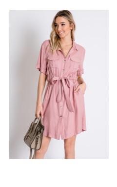 Solid Cinched Waist Button Down Dress - Lasting Impressions CT